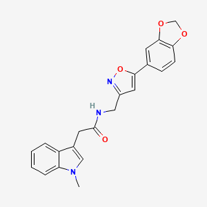molecular formula C22H19N3O4 B3221992 N-((5-(benzo[d][1,3]dioxol-5-yl)isoxazol-3-yl)methyl)-2-(1-methyl-1H-indol-3-yl)acetamide CAS No. 1210112-76-7