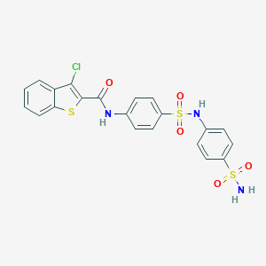 molecular formula C21H16ClN3O5S3 B322225 3-chloro-N-[4-[(4-sulfamoylphenyl)sulfamoyl]phenyl]-1-benzothiophene-2-carboxamide 