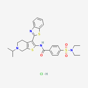 molecular formula C28H33ClN4O3S3 B3222826 N-[3-(1,3-benzothiazol-2-yl)-6-(propan-2-yl)-4H,5H,6H,7H-thieno[2,3-c]pyridin-2-yl]-4-(diethylsulfamoyl)benzamide hydrochloride CAS No. 1215620-32-8