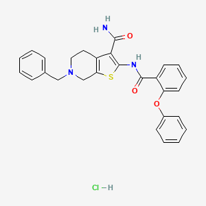 molecular formula C28H26ClN3O3S B3222880 6-Benzyl-2-(2-phenoxybenzamido)-4,5,6,7-tetrahydrothieno[2,3-c]pyridine-3-carboxamide hydrochloride CAS No. 1215760-68-1