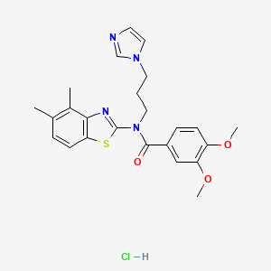 molecular formula C24H27ClN4O3S B3222938 N-(4,5-dimethyl-1,3-benzothiazol-2-yl)-N-[3-(1H-imidazol-1-yl)propyl]-3,4-dimethoxybenzamide hydrochloride CAS No. 1216482-20-0