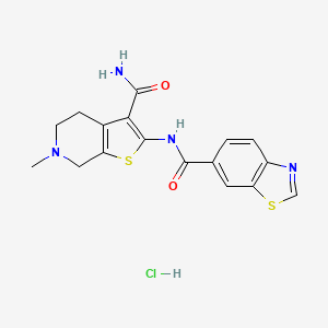 molecular formula C17H17ClN4O2S2 B3222979 N-{3-carbamoyl-6-methyl-4H,5H,6H,7H-thieno[2,3-c]pyridin-2-yl}-1,3-benzothiazole-6-carboxamide hydrochloride CAS No. 1216573-01-1