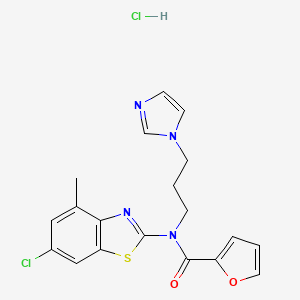 molecular formula C19H18Cl2N4O2S B3223007 N-(6-chloro-4-methyl-1,3-benzothiazol-2-yl)-N-[3-(1H-imidazol-1-yl)propyl]furan-2-carboxamide hydrochloride CAS No. 1216645-19-0