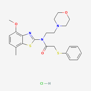 molecular formula C23H28ClN3O3S2 B3223026 N-(4-METHOXY-7-METHYL-1,3-BENZOTHIAZOL-2-YL)-N-[2-(MORPHOLIN-4-YL)ETHYL]-2-(PHENYLSULFANYL)ACETAMIDE HYDROCHLORIDE CAS No. 1216660-47-7