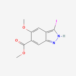 molecular formula C10H9IN2O3 B3224094 3-Iodo-5-methoxy-(1H)indazole-6-carboxylic acid methyl ester CAS No. 1227270-54-3