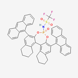 molecular formula C49H37F3NO5PS B3224118 N-[10,16-di(anthracen-9-yl)-13-oxo-12,14-dioxa-13λ5-phosphapentacyclo[13.8.0.02,11.03,8.018,23]tricosa-1(23),2,8,10,15,17-hexaen-13-yl]-1,1,1-trifluoromethanesulfonamide CAS No. 1227374-65-3