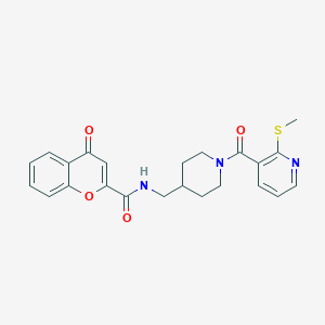 molecular formula C23H23N3O4S B3224624 N-((1-(2-(methylthio)nicotinoyl)piperidin-4-yl)methyl)-4-oxo-4H-chromene-2-carboxamide CAS No. 1235285-82-1