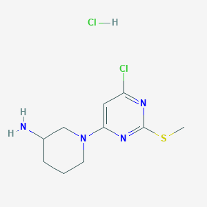 molecular formula C10H16Cl2N4S B3227631 1-(6-Chloro-2-methylsulfanyl-pyrimidin-4-yl)-piperidin-3-ylamine hydrochloride CAS No. 1261231-74-6