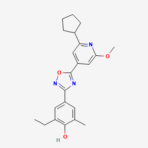 molecular formula C22H25N3O3 B3228341 Phenol, 4-[5-(2-cyclopentyl-6-methoxy-4-pyridinyl)-1,2,4-oxadiazol-3-yl]-2-ethyl-6-methyl- CAS No. 1262414-06-1