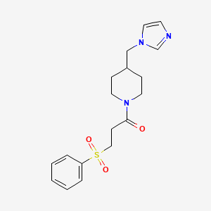 molecular formula C18H23N3O3S B3229410 1-(4-((1H-imidazol-1-yl)methyl)piperidin-1-yl)-3-(phenylsulfonyl)propan-1-one CAS No. 1286722-50-6