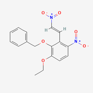 molecular formula C17H16N2O6 B3230487 Benzene, 1-ethoxy-4-nitro-3-(2-nitroethenyl)-2-(phenylmethoxy)- CAS No. 130570-45-5