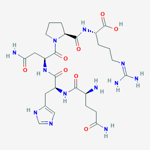 molecular formula C26H42N12O8 B3231315 L-Arginine, L-glutaminyl-L-histidyl-L-asparaginyl-L-prolyl- CAS No. 131748-26-0