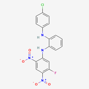 molecular formula C18H12ClFN4O4 B3232011 N1-(4-chlorophenyl)-N2-(5-fluoro-2,4-dinitrophenyl)benzene-1,2-diamine CAS No. 1332634-91-9