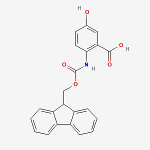 molecular formula C22H17NO5 B3232619 2-(9H-Fluoren-9-ylmethoxycarbonylamino)-5-hydroxy-benzoic acid CAS No. 1343379-24-7