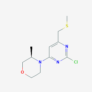 molecular formula C11H16ClN3OS B3233230 (R)-4-(2-Chloro-6-((methylthio)methyl)pyrimidin-4-yl)-3-methylmorpholine CAS No. 1352227-15-6