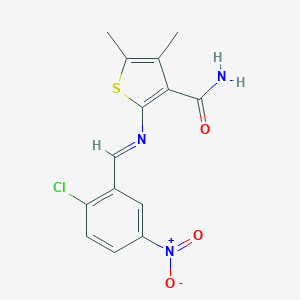 molecular formula C14H12ClN3O3S B323638 2-({2-Chloro-5-nitrobenzylidene}amino)-4,5-dimethyl-3-thiophenecarboxamide 