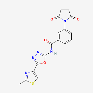 molecular formula C17H13N5O4S B3237922 3-(2,5-dioxopyrrolidin-1-yl)-N-(5-(2-methylthiazol-4-yl)-1,3,4-oxadiazol-2-yl)benzamide CAS No. 1396792-52-1