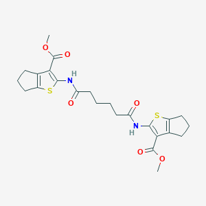 molecular formula C24H28N2O6S2 B323793 METHYL 2-(5-{[3-(METHOXYCARBONYL)-4H,5H,6H-CYCLOPENTA[B]THIOPHEN-2-YL]CARBAMOYL}PENTANAMIDO)-4H,5H,6H-CYCLOPENTA[B]THIOPHENE-3-CARBOXYLATE 