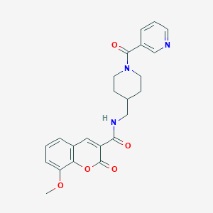 molecular formula C23H23N3O5 B3237937 8-methoxy-N-((1-nicotinoylpiperidin-4-yl)methyl)-2-oxo-2H-chromene-3-carboxamide CAS No. 1396813-75-4