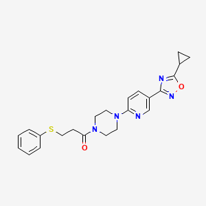 B3237981 1-(4-(5-(5-Cyclopropyl-1,2,4-oxadiazol-3-yl)pyridin-2-yl)piperazin-1-yl)-3-(phenylthio)propan-1-one CAS No. 1396871-12-7