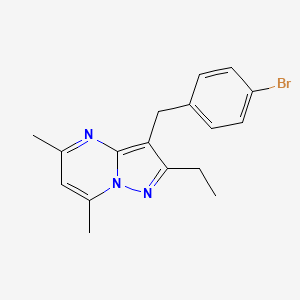 molecular formula C17H18BrN3 B3238146 3-(4-Bromobenzyl)-2-ethyl-5,7-dimethylpyrazolo[1,5-A]pyrimidine CAS No. 1401728-63-9