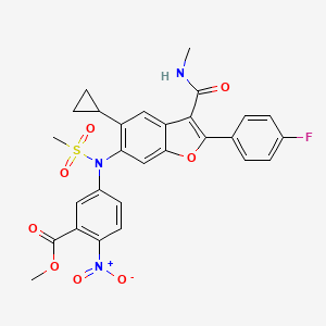 molecular formula C28H24FN3O8S B3239867 methyl 5-{N-[5-cyclopropyl-2-(4-fluorophenyl)-3-(methylcarbamoyl)-1-benzofuran-6-yl]methanesulfonamido}-2-nitrobenzoate CAS No. 1423007-83-3