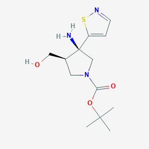 molecular formula C13H21N3O3S B3241424 tert-Butyl (3R,4R)-3-amino-4-(hydroxymethyl)-3-isothiazol-5-yl-pyrrolidine-1-carboxylate CAS No. 1463486-06-7