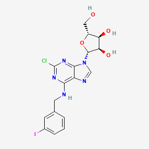 molecular formula C17H17ClIN5O4 B3244685 2-[2-Chloro-6-(3-iodo-benzylamino)-purin-9-yl]-5-hydroxymethyl-tetrahydro-furan-3,4-diol CAS No. 163152-31-6