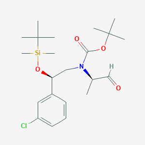 molecular formula C22H36ClNO4Si B3246088 Carbamic acid, N-[(2R)-2-(3-chlorophenyl)-2-[[(1,1-dimethylethyl)dimethylsilyl]oxy]ethyl]-N-[(1R)-1-methyl-2-oxoethyl]-, 1,1-dimethylethyl ester CAS No. 174891-03-3