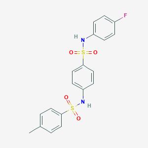 molecular formula C19H17FN2O4S2 B324695 N-(4-fluorophenyl)-4-{[(4-methylphenyl)sulfonyl]amino}benzenesulfonamide 