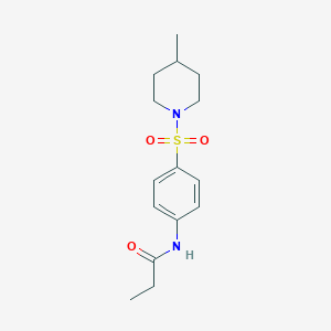 molecular formula C15H22N2O3S B324762 N-{4-[(4-methylpiperidin-1-yl)sulfonyl]phenyl}propanamide 