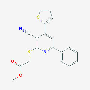 molecular formula C19H14N2O2S2 B324916 METHYL 2-{[3-CYANO-6-PHENYL-4-(THIOPHEN-2-YL)PYRIDIN-2-YL]SULFANYL}ACETATE 