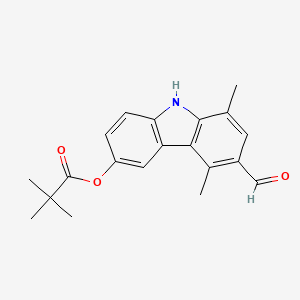 molecular formula C20H21NO3 B3249477 6-Formyl-5,8-dimethyl-9H-carbazol-3-yl pivalate CAS No. 194163-27-4