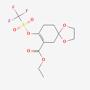 molecular formula C12H15F3O7S B3252112 Ethyl 8-(((trifluoromethyl)sulfonyl)oxy)-1,4-dioxaspiro[4.5]dec-7-ene-7-carboxylate CAS No. 213924-79-9