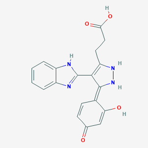 molecular formula C19H16N4O4 B032552 4-(1H-Benzimidazol-2-yl)-3-(2,4-dihydroxyphenyl)-1H-pyrazole-5-propanoic Acid CAS No. 1217314-90-3