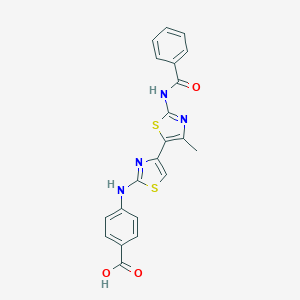 molecular formula C21H16N4O3S2 B032569 4-[[4-(2-Benzamido-4-methyl-1,3-thiazol-5-yl)-1,3-thiazol-2-yl]amino]benzoic acid CAS No. 315704-34-8