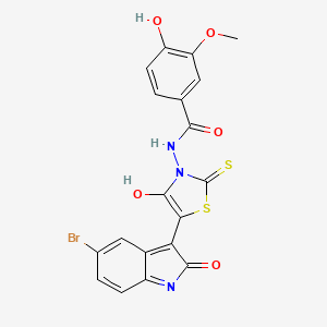 molecular formula C19H12BrN3O5S2 B3258164 N-{5-[(3E)-5-bromo-2-oxo-2,3-dihydro-1H-indol-3-ylidene]-4-oxo-2-sulfanylidene-1,3-thiazolidin-3-yl}-4-hydroxy-3-methoxybenzamide CAS No. 301227-54-3