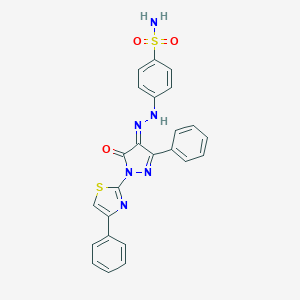 molecular formula C24H18N6O3S2 B325967 4-[(2E)-2-[5-oxo-3-phenyl-1-(4-phenyl-1,3-thiazol-2-yl)pyrazol-4-ylidene]hydrazinyl]benzenesulfonamide 