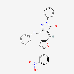 (E)-4-((5-(3-nitrophenyl)furan-2-yl)methylene)-1-phenyl-3-((phenylthio)methyl)-1H-pyrazol-5(4H)-one