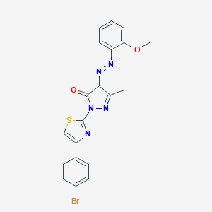 molecular formula C20H16BrN5O2S B326183 2-[4-(4-bromophenyl)-1,3-thiazol-2-yl]-4-[(2-methoxyphenyl)diazenyl]-5-methyl-2,4-dihydro-3H-pyrazol-3-one 
