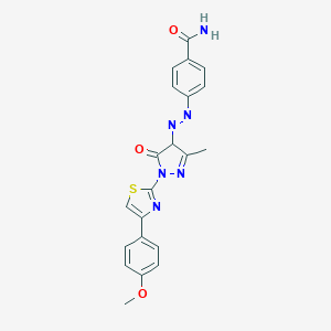 molecular formula C21H18N6O3S B326195 4-({1-[4-(4-methoxyphenyl)-1,3-thiazol-2-yl]-3-methyl-5-oxo-4,5-dihydro-1H-pyrazol-4-yl}diazenyl)benzamide 