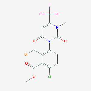molecular formula C15H11BrClF3N2O4 B3262449 Methyl 2-(bromomethyl)-6-chloro-3-(3-methyl-2,6-dioxo-4-(trifluoromethyl)-2,3-dihydropyrimidin-1(6H)-yl)benzoate CAS No. 355390-19-1