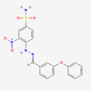 molecular formula C19H16N4O5S B3263757 3-Nitro-4-[2-[(3-phenoxyphenyl)methylidene]hydrazinyl]benzenesulfonamide CAS No. 379724-03-5