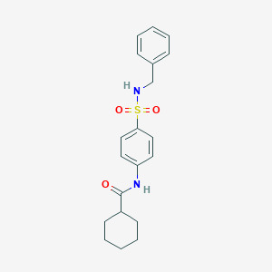 molecular formula C20H24N2O3S B326439 N-{4-[(benzylamino)sulfonyl]phenyl}cyclohexanecarboxamide 