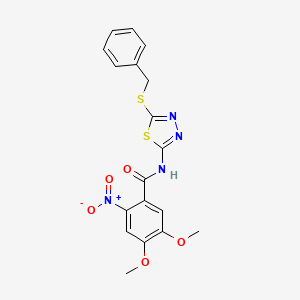 molecular formula C18H16N4O5S2 B3264593 N-(5-(benzylthio)-1,3,4-thiadiazol-2-yl)-4,5-dimethoxy-2-nitrobenzamide CAS No. 393571-36-3