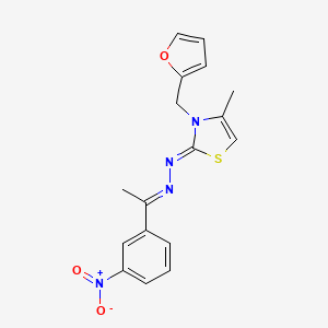 molecular formula C17H16N4O3S B3265228 (Z)-3-(furan-2-ylmethyl)-4-methyl-2-((E)-(1-(3-nitrophenyl)ethylidene)hydrazono)-2,3-dihydrothiazole CAS No. 402945-81-7