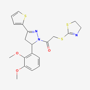 molecular formula C20H21N3O3S3 B3265299 2-(4,5-dihydro-1,3-thiazol-2-ylsulfanyl)-1-[5-(2,3-dimethoxyphenyl)-3-(thiophen-2-yl)-4,5-dihydro-1H-pyrazol-1-yl]ethan-1-one CAS No. 403843-51-6