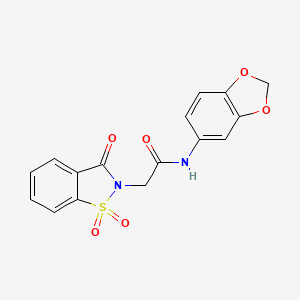 molecular formula C16H12N2O6S B3267505 N-(2H-1,3-benzodioxol-5-yl)-2-(1,1,3-trioxo-2,3-dihydro-1lambda6,2-benzothiazol-2-yl)acetamide CAS No. 452298-25-8