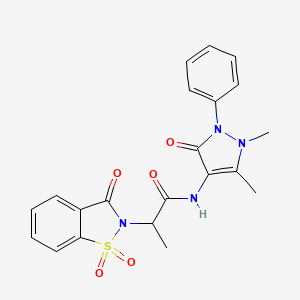 molecular formula C21H20N4O5S B3267555 N-(1,5-dimethyl-3-oxo-2-phenyl-2,3-dihydro-1H-pyrazol-4-yl)-2-(1,1,3-trioxo-2,3-dihydro-1lambda6,2-benzothiazol-2-yl)propanamide CAS No. 452968-14-8