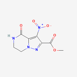 molecular formula C8H8N4O5 B3267649 Methyl 3-nitro-4-oxo-4,5,6,7-tetrahydropyrazolo[1,5-a]pyrazine-2-carboxylate CAS No. 459157-18-7